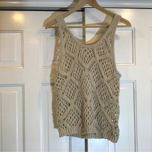 Crochet Beige Knit Tank Top SzXL Boho Festival Cottagecore Fairy Coastal Y2K